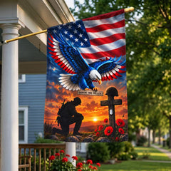 Veterans Day Flag. Veteran Kneeling Soldier Christian Cross We The People Flag
