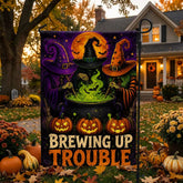 Brewing Up Trouble Witch Halloween Garden Flag