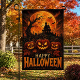 Happy Halloween Jack-o’-Lantern Haunted House Full Moon Garden Flag
