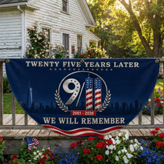9/11 25th Anniversary We Will Remember Memorial Half Circle Fan Flag