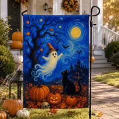 Halloween Starry Night Ghost Black Cat Pumpkin Garden Flag