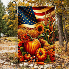 Fall Thanksgiving Pumpkins Harvest American Flag