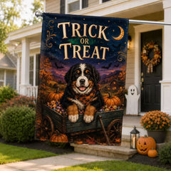 Trick or Treat Bernese Mountain Dog Halloween Garden Flag