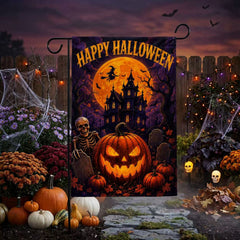 Halloween Haunted House Pumpkin Garden Flag