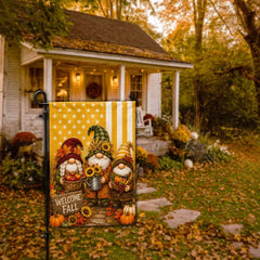 Welcome Fall Harvest Gnome Pumpkin House Flag