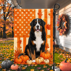 Bernese Mountain Dog Welcome Fall Pumpkins American Flag for Fall Decoration