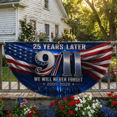9/11 25 Years Later Never Forget Memorial Half Circle Fan Flag