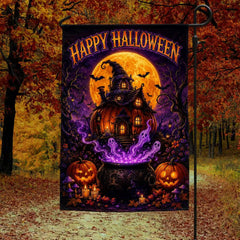 Happy Halloween Haunted Pumpkin House Ghost Cauldron Garden Flag