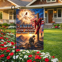 Veterans Day Kneel for Jesus Patriotic Garden Flag