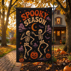 Spooky Season Dancing Skeletons Halloween Garden Flag