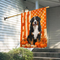 Bernese Mountain Dog Welcome Fall Pumpkins American Flag for Fall Decoration