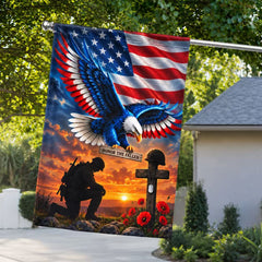 Veterans Day Flag. Veteran Kneeling Soldier Christian Cross We The People Flag