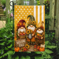 Welcome Fall Harvest Gnome Pumpkin House Flag