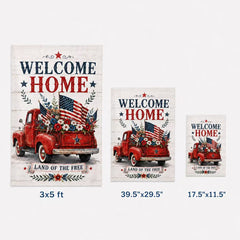 Welcome Home Land of the Free Patriotic Red Truck Flag