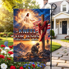 Veterans Day Kneel for Jesus Patriotic Garden Flag