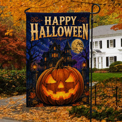 Happy Halloween Haunted House Pumpkin Garden Flag