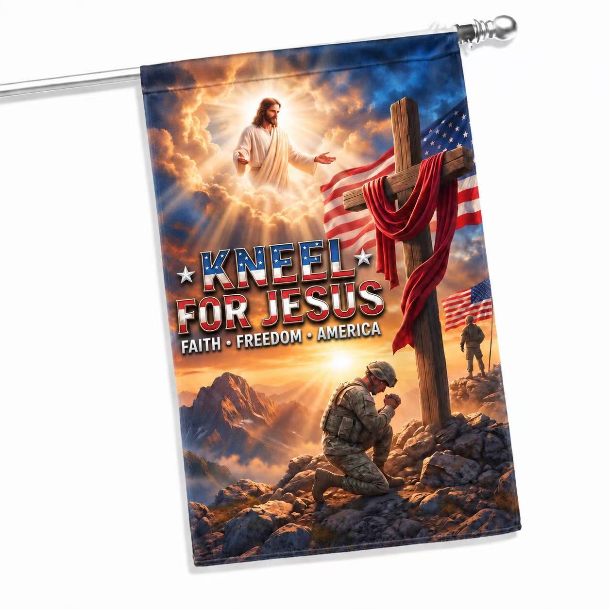 Veterans Day Kneel for Jesus Patriotic Garden Flag