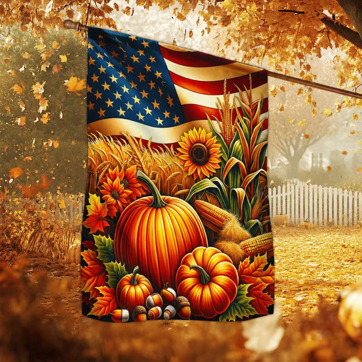Fall Thanksgiving Pumpkins Harvest American Flag