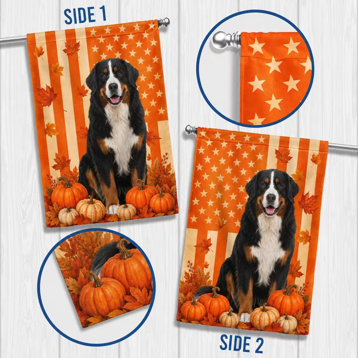 Bernese Mountain Dog Welcome Fall Pumpkins American Flag for Fall Decoration