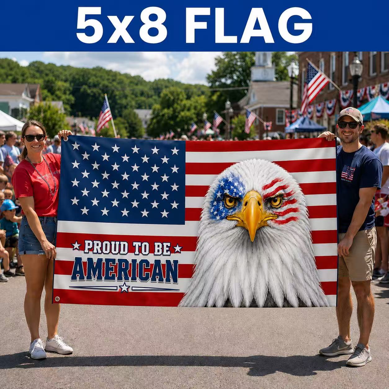 Patriotic Flag, Bald Eagle Proud to Be American Grommet Flag