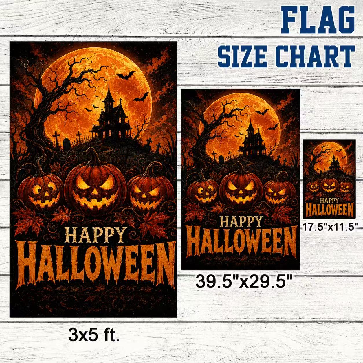 Happy Halloween Jack-o’-Lantern Haunted House Full Moon Garden Flag