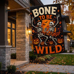 Bone to Be Wild Skeleton Couple Halloween Garden Flag