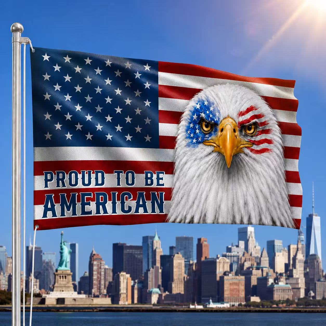 Patriotic Flag, Bald Eagle Proud to Be American Grommet Flag