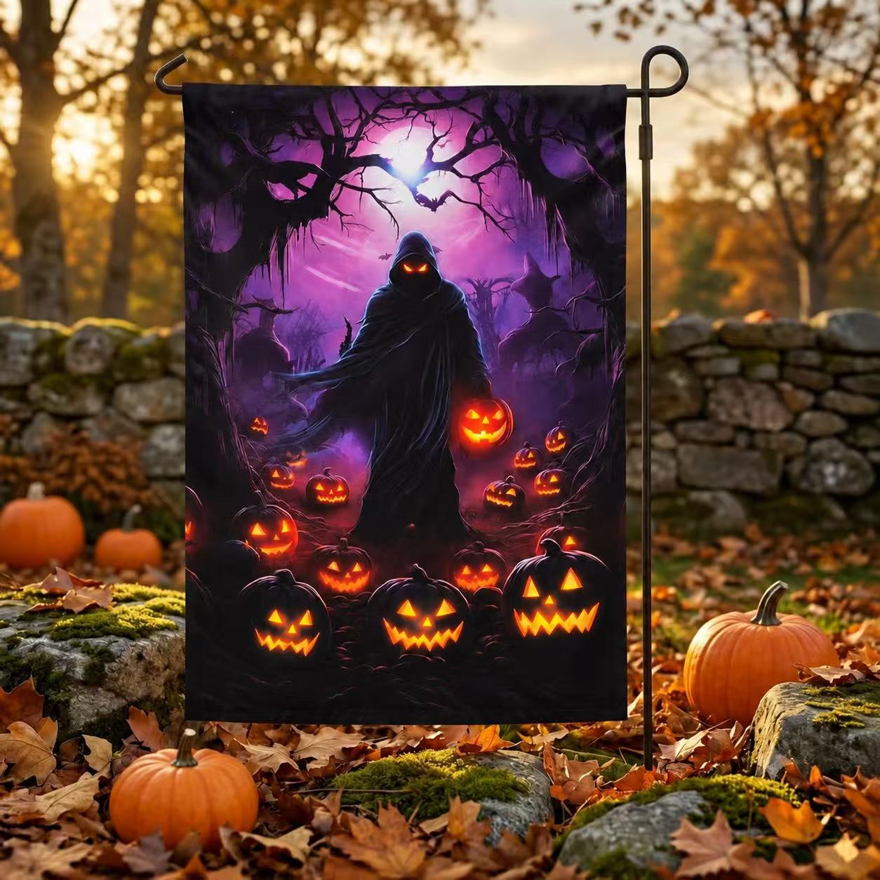 Halloween Grim Reaper & Pumpkin Garden Flag