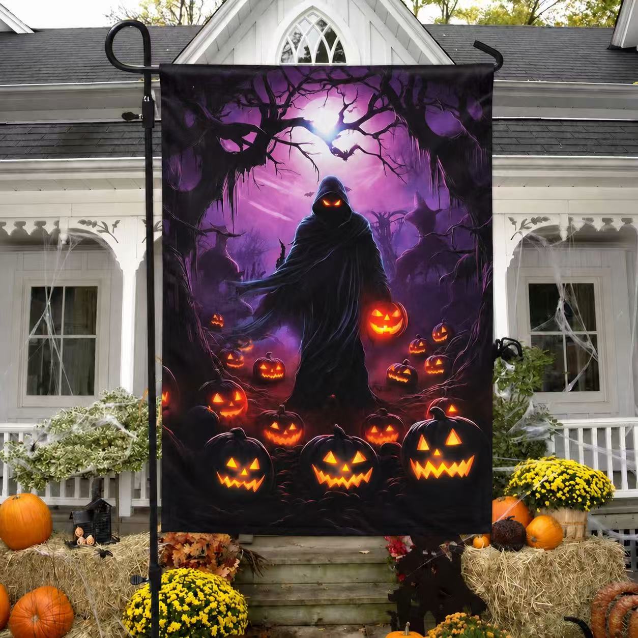 Halloween Grim Reaper & Pumpkin Garden Flag