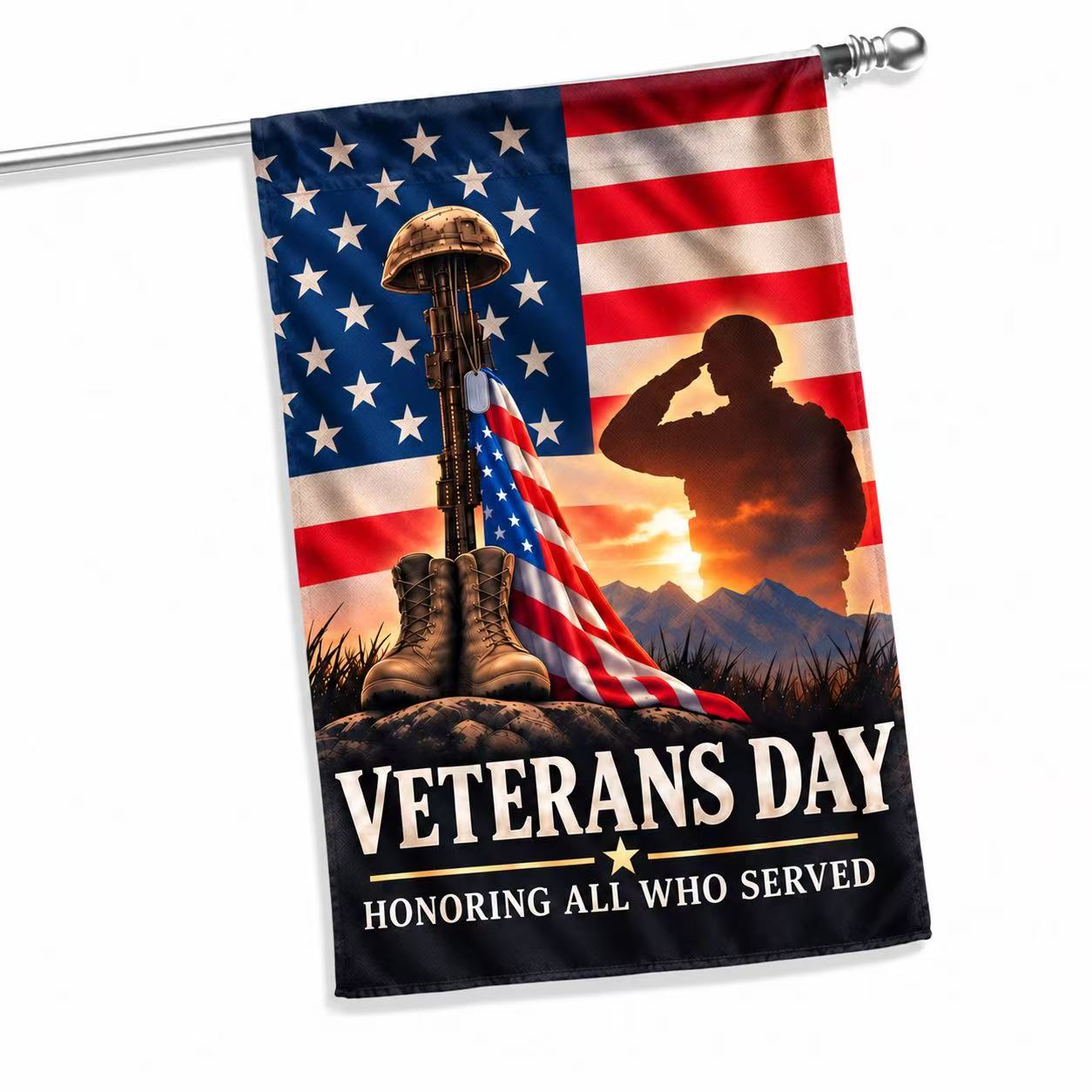 Veterans Day Honoring All Who Served Patriotic House Flag