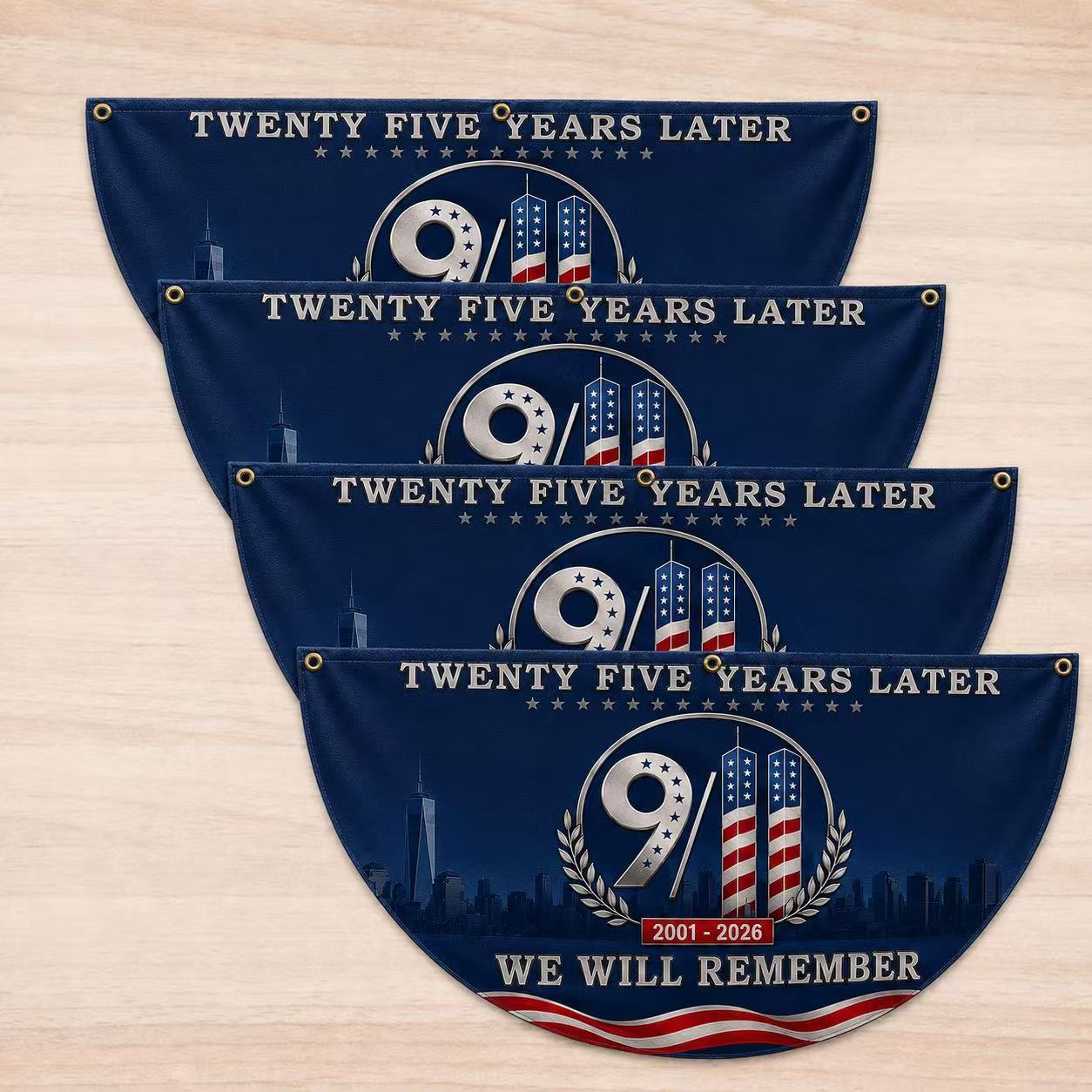 9/11 25th Anniversary We Will Remember Memorial Half Circle Fan Flag