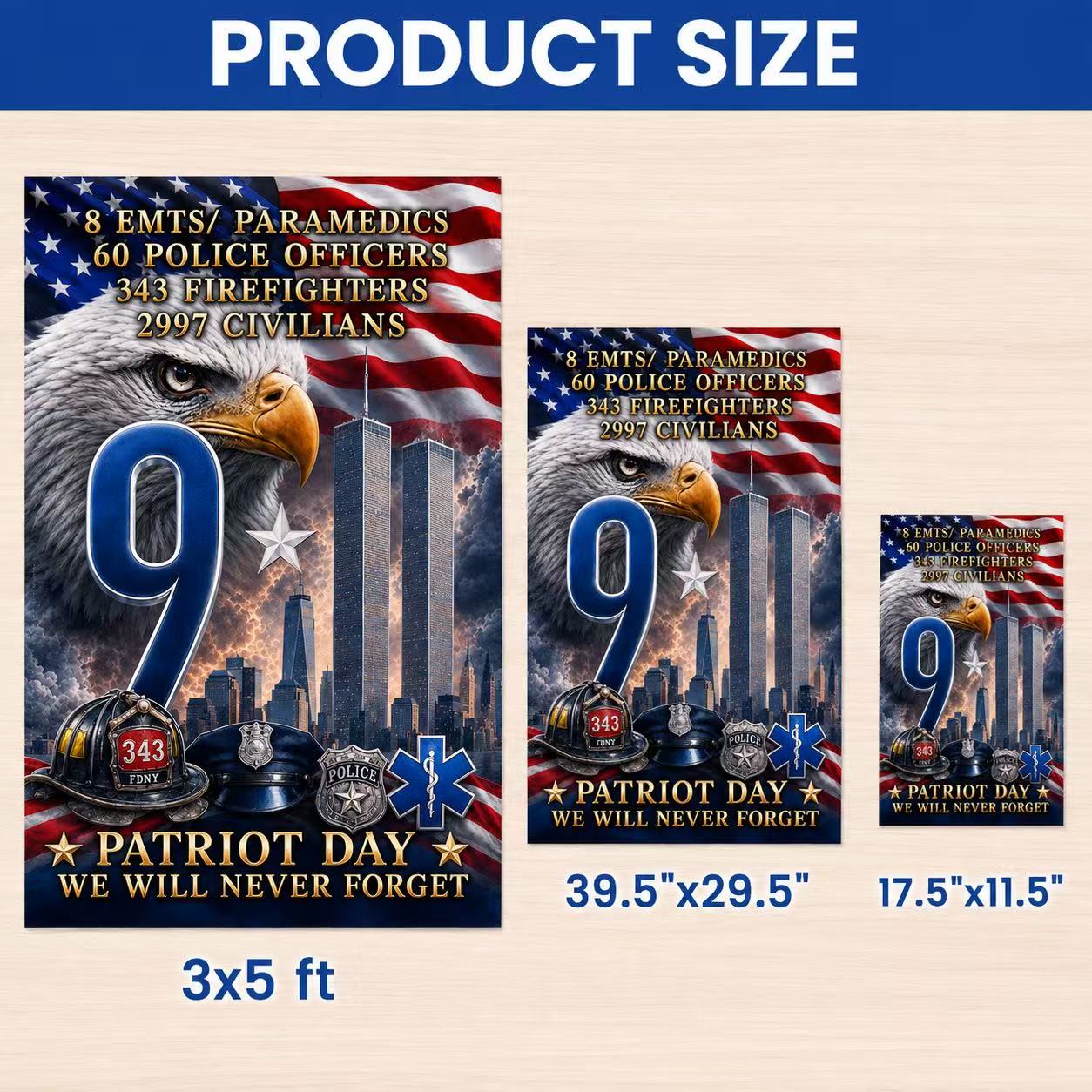 911 Memorial Flag, Patriot Day We Will Never Forget Remembrance Decor