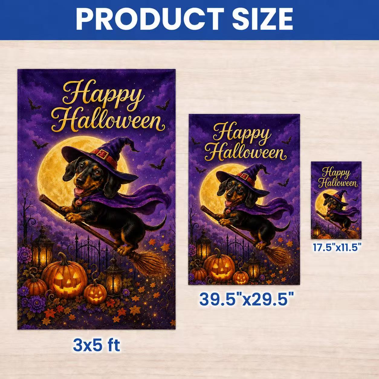 Happy Halloween Witch Dachshund Pumpkin Garden Flag
