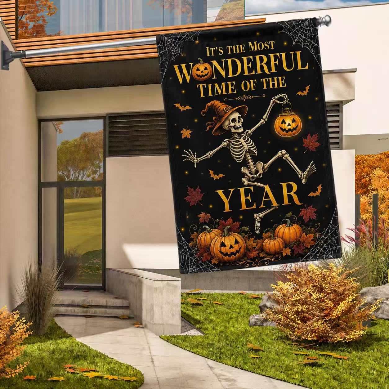 It’s the Most Wonderful Time of the Year Skeleton Halloween Garden Flag