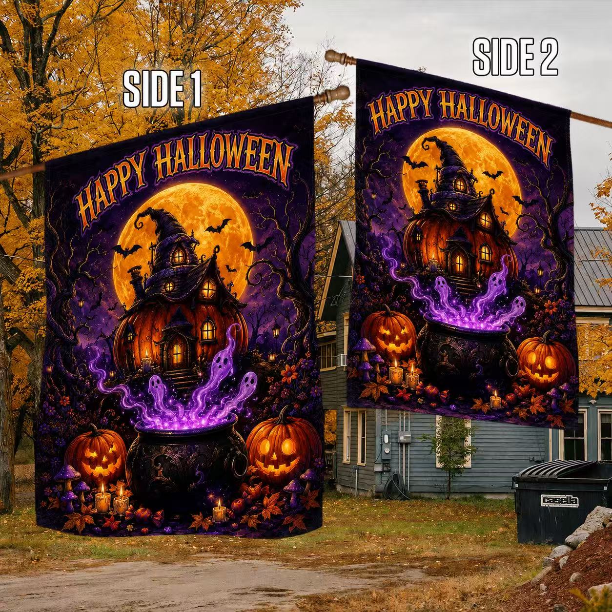 Happy Halloween Haunted Pumpkin House Ghost Cauldron Garden Flag