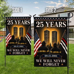 Patriot Day 25th Anniversary 9/11 Memorial Flag – We Will Never Forget Firefighter Tribute