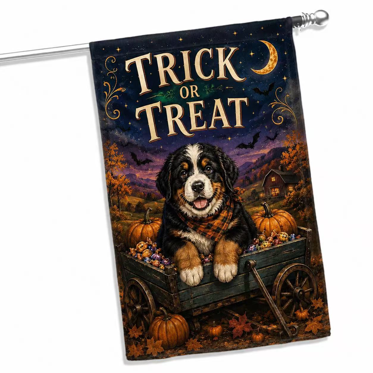 Trick or Treat Bernese Mountain Dog Halloween Garden Flag