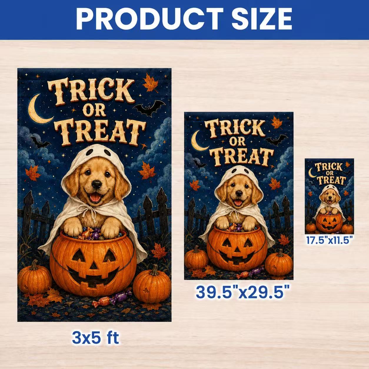 Cute Golden Retriever Trick or Treat Halloween Garden Flag