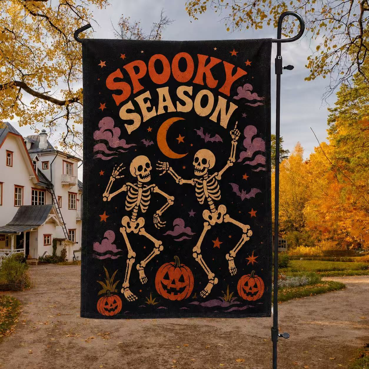 Spooky Season Dancing Skeletons Halloween Garden Flag