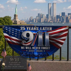 9/11 25 Years Later Never Forget Memorial Half Circle Fan Flag