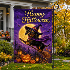 Happy Halloween Witch Dachshund Pumpkin Garden Flag