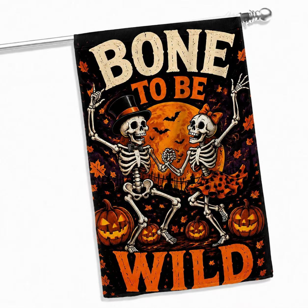 Bone to Be Wild Skeleton Couple Halloween Garden Flag