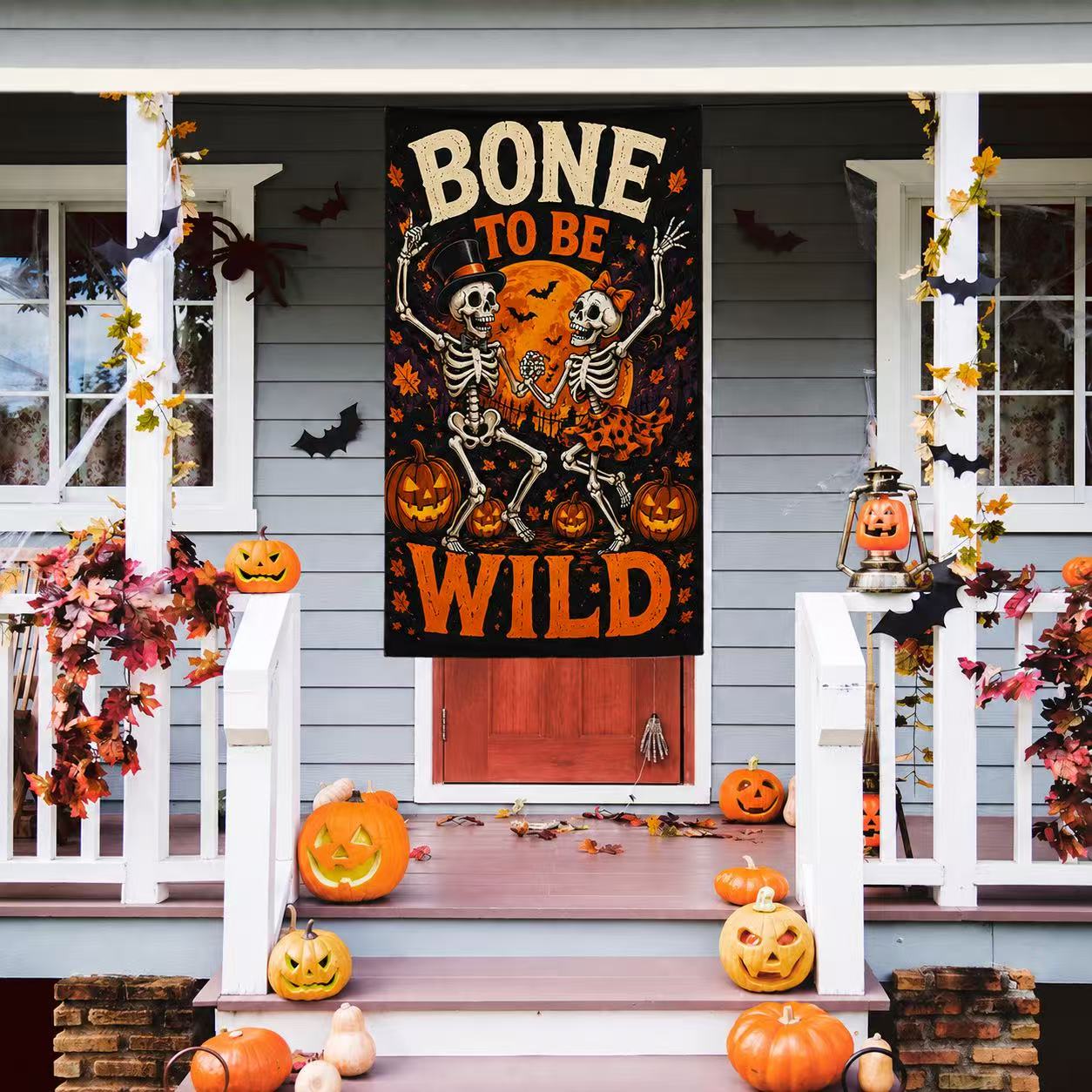 Bone to Be Wild Skeleton Couple Halloween Garden Flag
