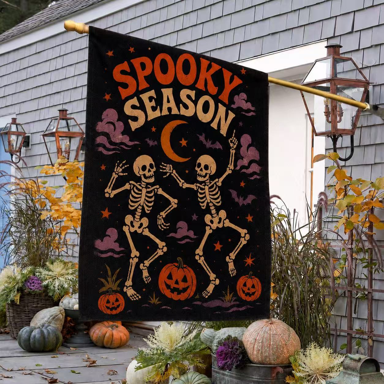 Spooky Season Dancing Skeletons Halloween Garden Flag