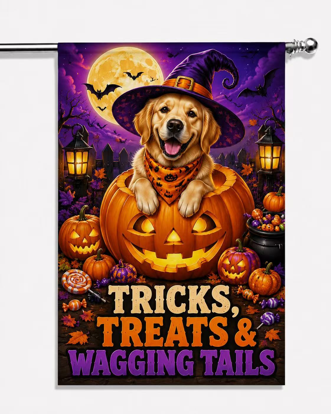 Golden Retriever Pumpkin Halloween Garden Flag