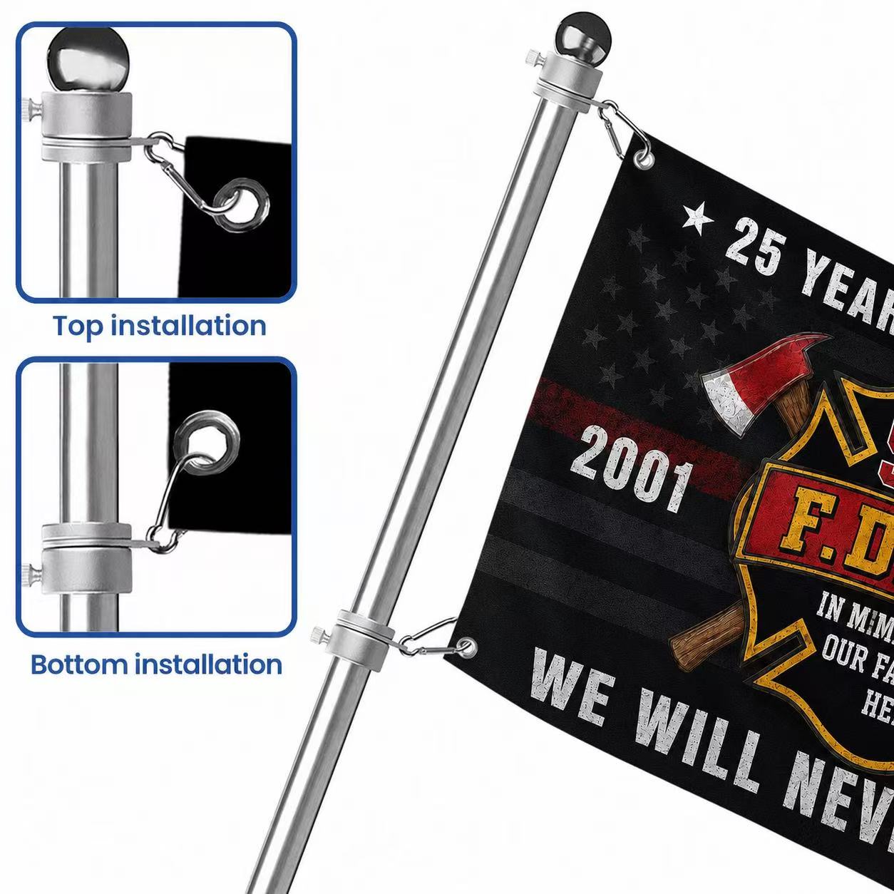 25 Years Strong – We Will Never Forget 9/11 Firefighter Memorial Flag