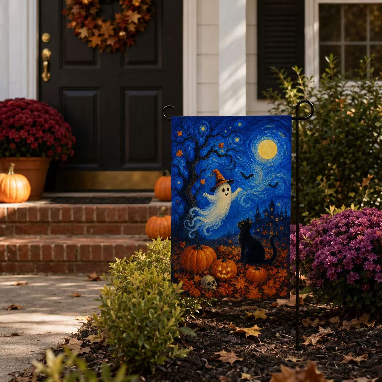 Halloween Starry Night Ghost Black Cat Pumpkin Garden Flag