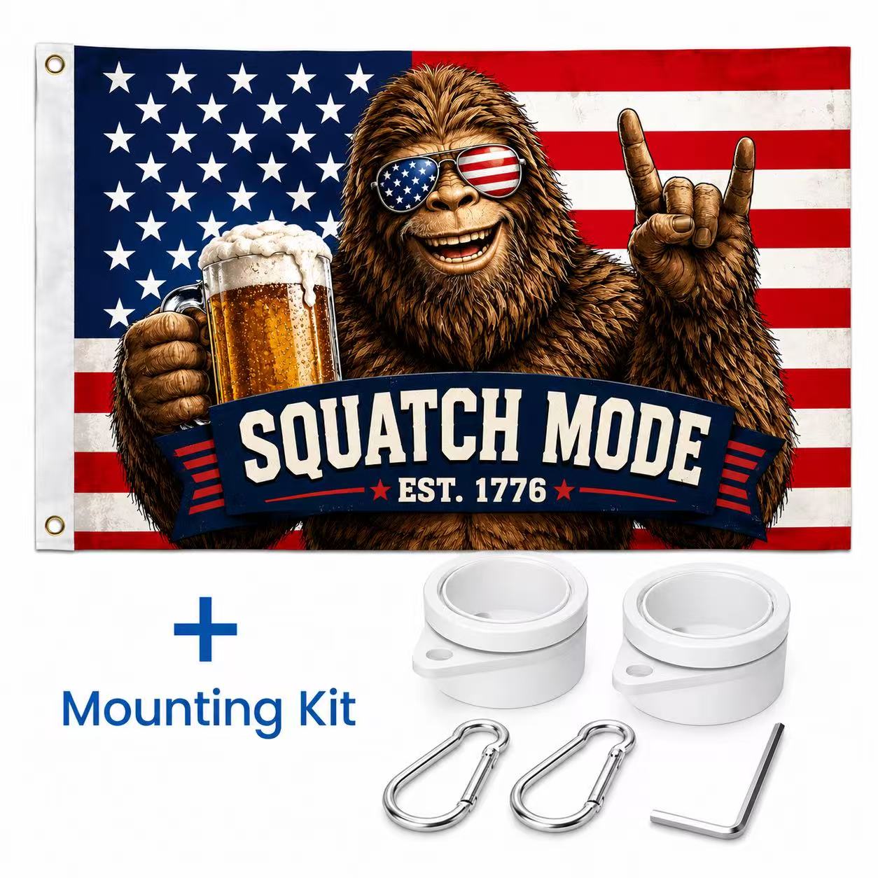 Patriotic Bigfoot “Squatch Mode” American Flag – Est. 1776