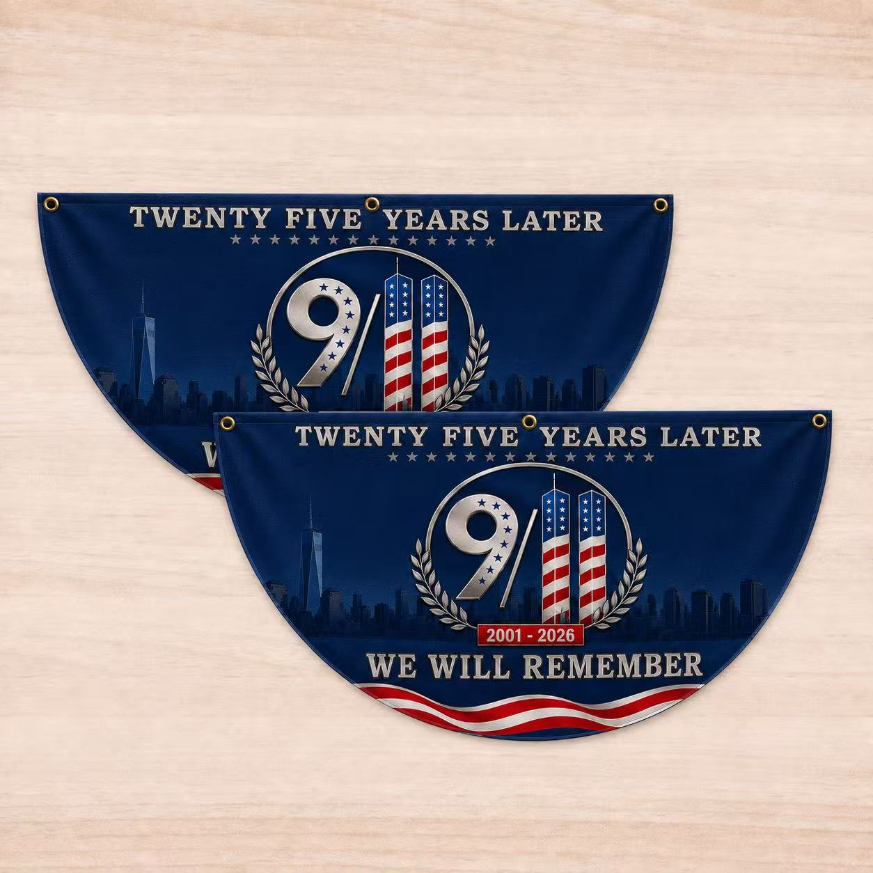 9/11 25th Anniversary We Will Remember Memorial Half Circle Fan Flag
