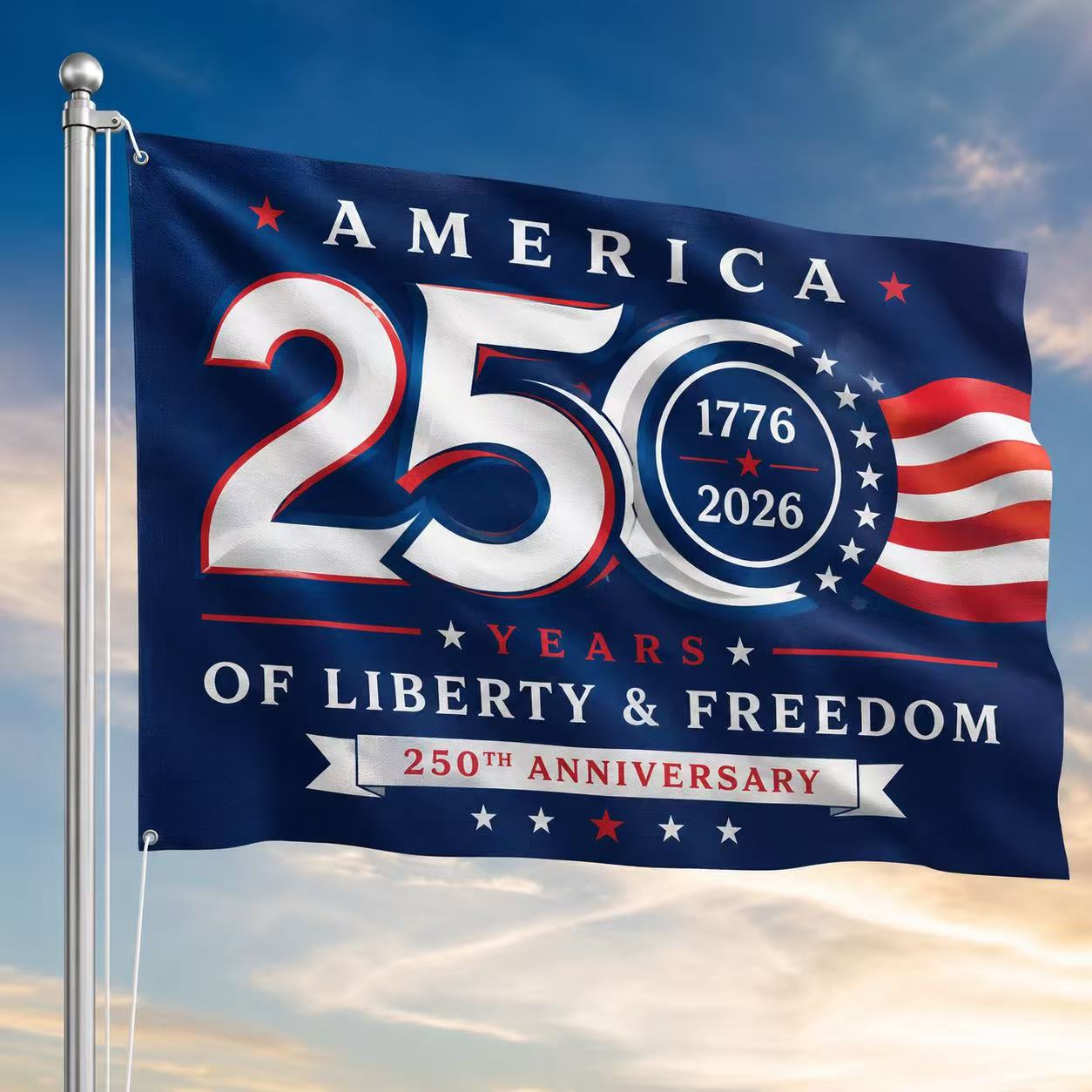 America 250 Years of Liberty & Freedom Flag – 1776–2026 Patriotic USA Anniversary Flag